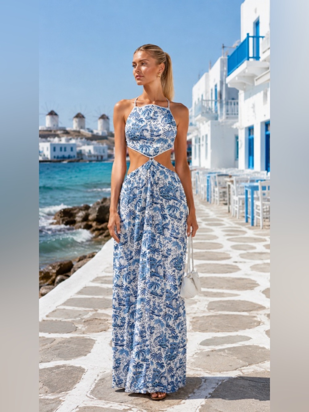 STAUD MYLA DRESS IN BLUE TOILE NWT